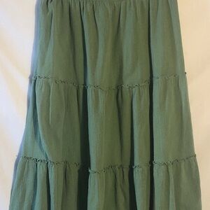 Vtg Two Twenty Womens L 30” Elastic Waist Long Green Cotton Skirt Boho Hippie